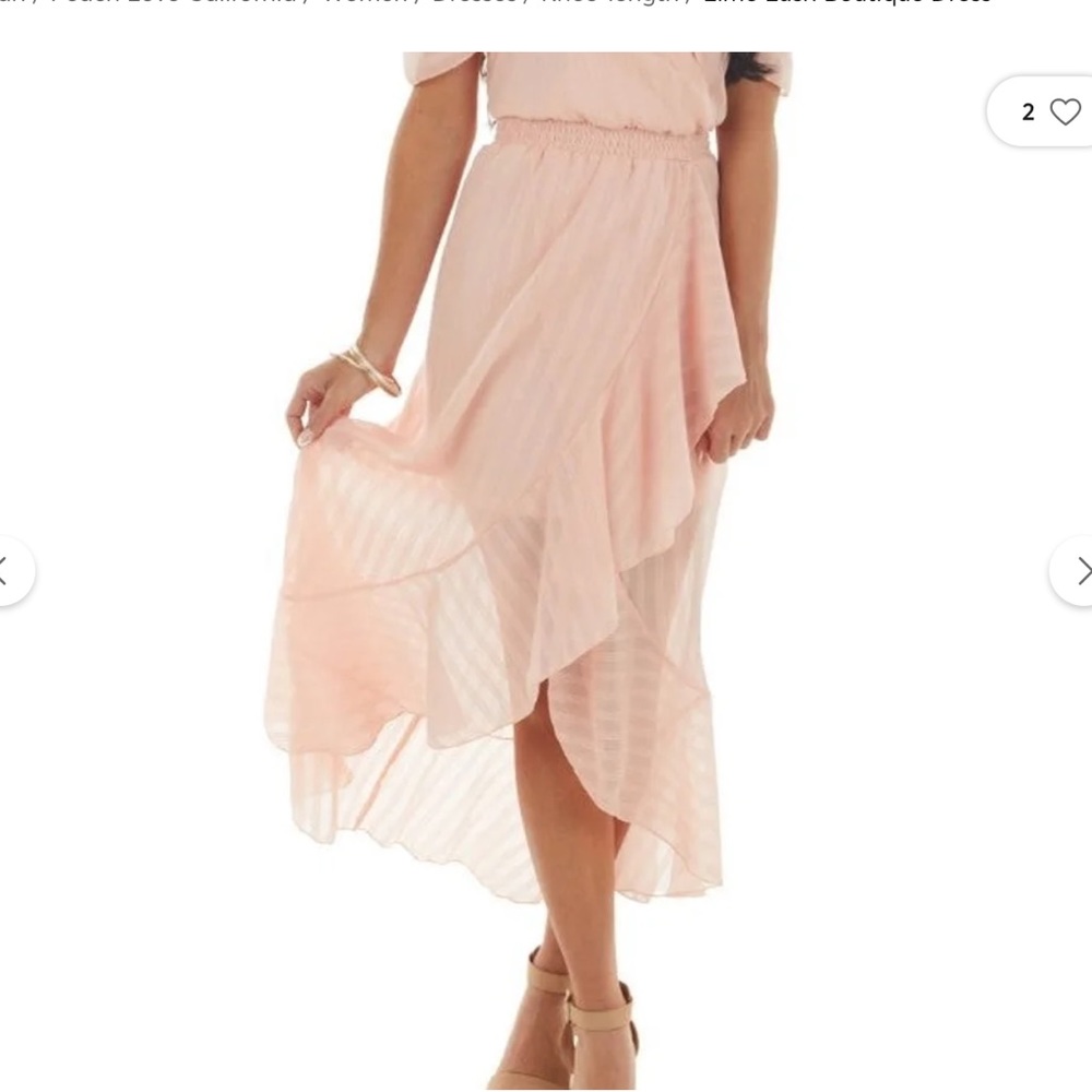 Peach Love California Apricot Cold Shoulder High Low Dress with Ruffles - Picture 2 of 7